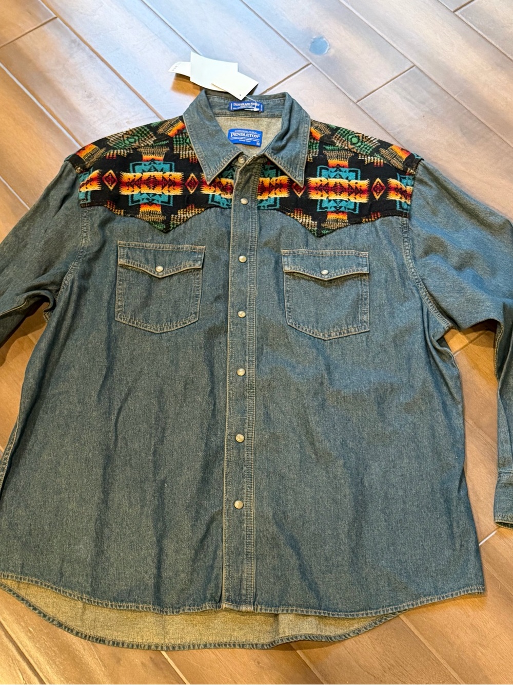 Pendleton Blue Denim Shirt with Multicolor Southwestern Yoke..NWT, VINTAGE - Picture 6 of 13